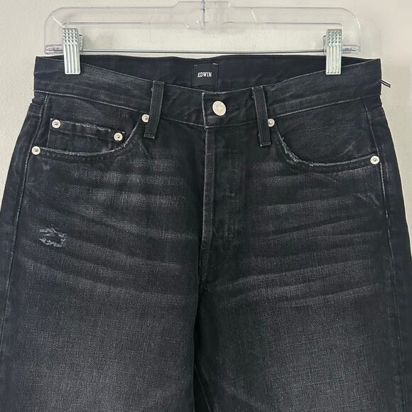 Edwin Women's CAi Straight Leg Ripped Distressed Black Denim Jeans 27 New - Picture 3 of 11
